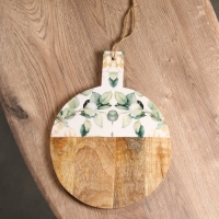 Доска разделочная круглая "Листья" дерево манго 36х28 см