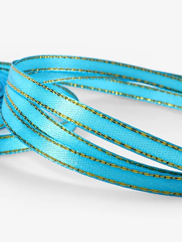 Лента атласная, с золотым люрексом, 6 мм, 23&plusmn;1 м, голубая №020