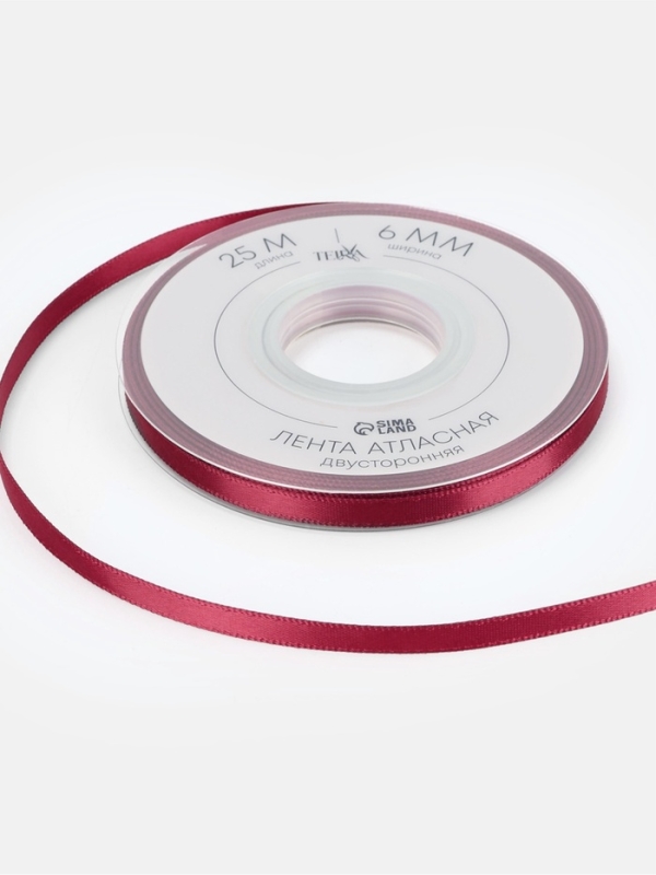 Лента атласная двухсторонняя №0789 6мм*25&plusmn;1м бордовый TR