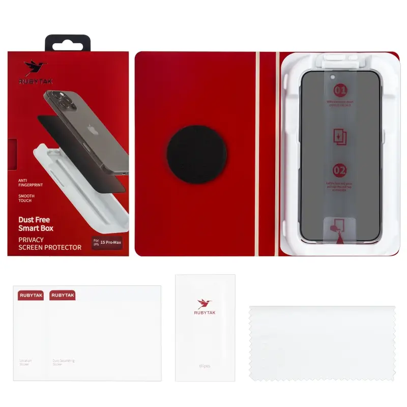 Защитное стекло RUBYTAK iPh 15 Pro Max Privacy с аппликатором