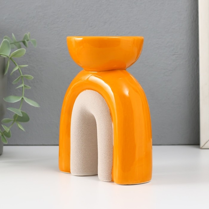 Подсвечник керамика на 1 свечу "Медуза" песочно-оранжевый 11,7х8х15 см