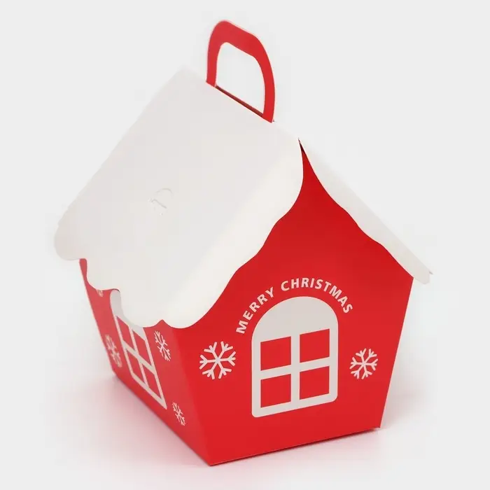 Коробка складная Новогодняя &laquo;Домик&raquo; красная 8.5&times;8.5&times;10 см