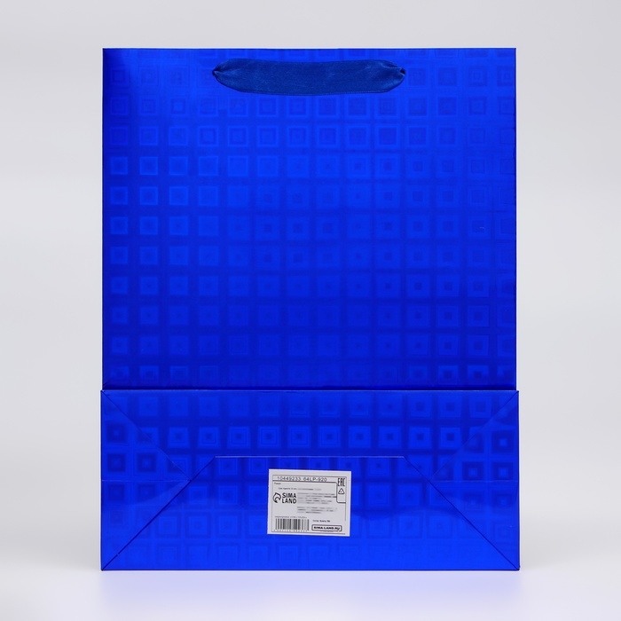 Пакет подарочный, фольгированный, упаковка, с окном "Сердце", "Синий", M 32 х 25,5 х 11 см