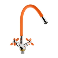 Смеситель для кухни Accoona A4882P-1, двухвентильный, с гибким изливом, оранжевый Смеситель для кухни Accoona A4882P-1, двухвентильный, с гибким изливом, оранжевый