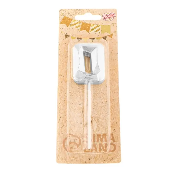 Свеча в торт на шпажке &laquo;Алмаз&raquo;, цифра 0, серебряная, 5&times;2.6 см