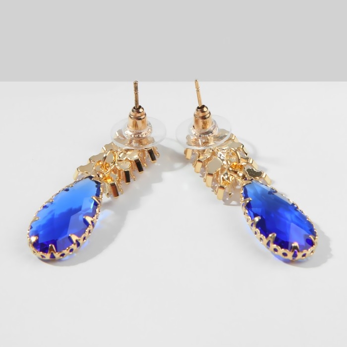 Серьги со стразами «Эдем» гроздь, цвет сине-белый в золоте Серьги со стразами «Эдем» гроздь, цвет сине-белый в золоте