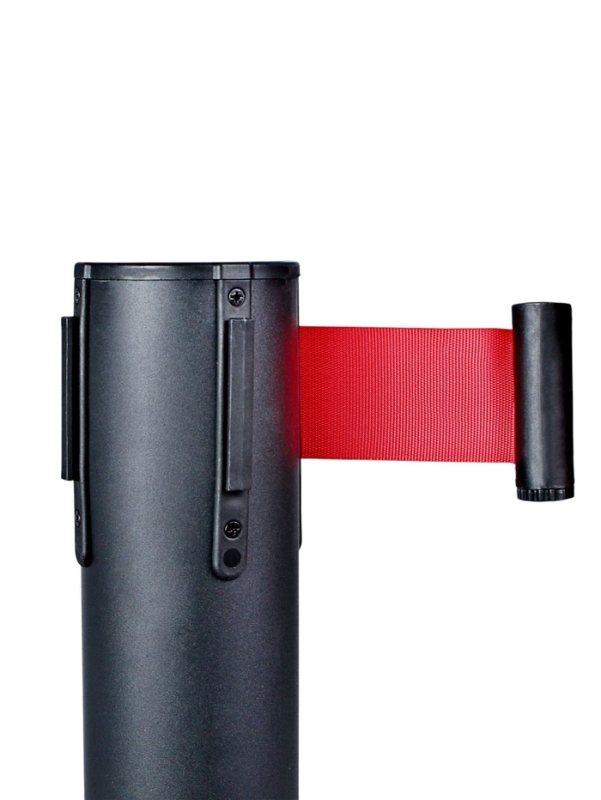 Стойка ограждения черн с вытяжной лентой-470см КРАСНАЯ,высота-90см,d- 8см,напольный d-35см