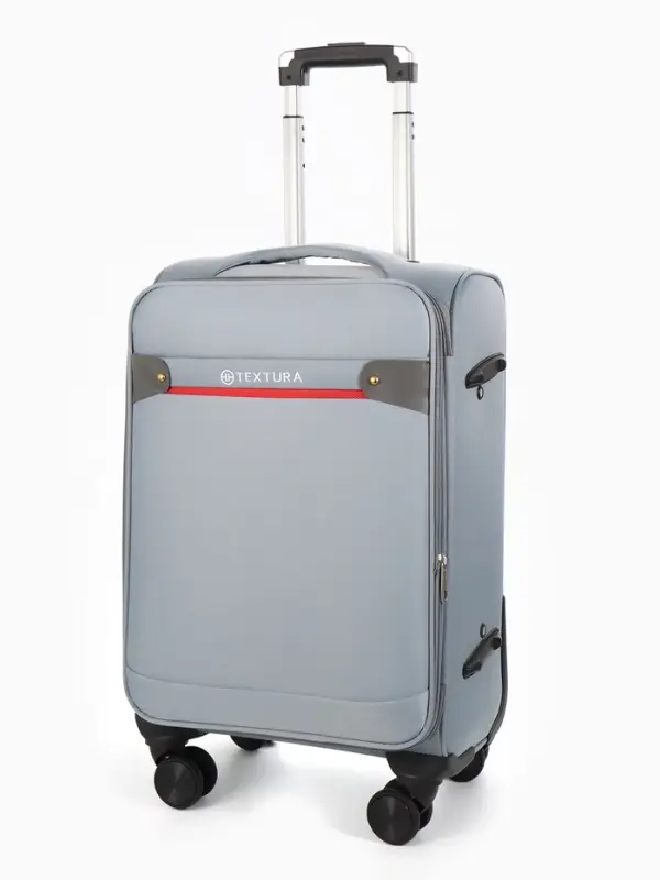 Чемодан 20",Текст,36*25*58,отд на молнии,1 нар/карм, увелич,код замок,4 колеса, т.серый