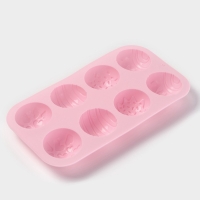 Форма для выпечки Доляна &laquo;Ассорти&raquo;, силикон, 8 ячеек, 26&times;14&times;2.5 см (d=5 см), розовая