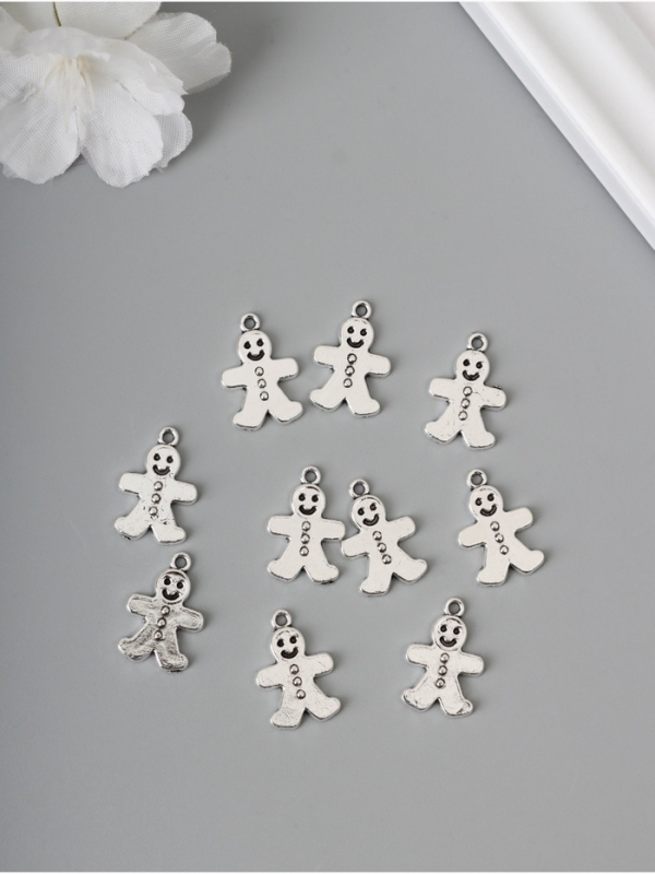 Декор для творчества металл "Имбирный пряник" серебро набор 10 шт 1,9х1,1х0,2 см