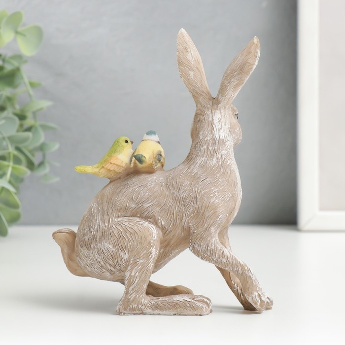 Сувенир полистоун "Кролик с синичками на спине" 14х5,5х11,5 см