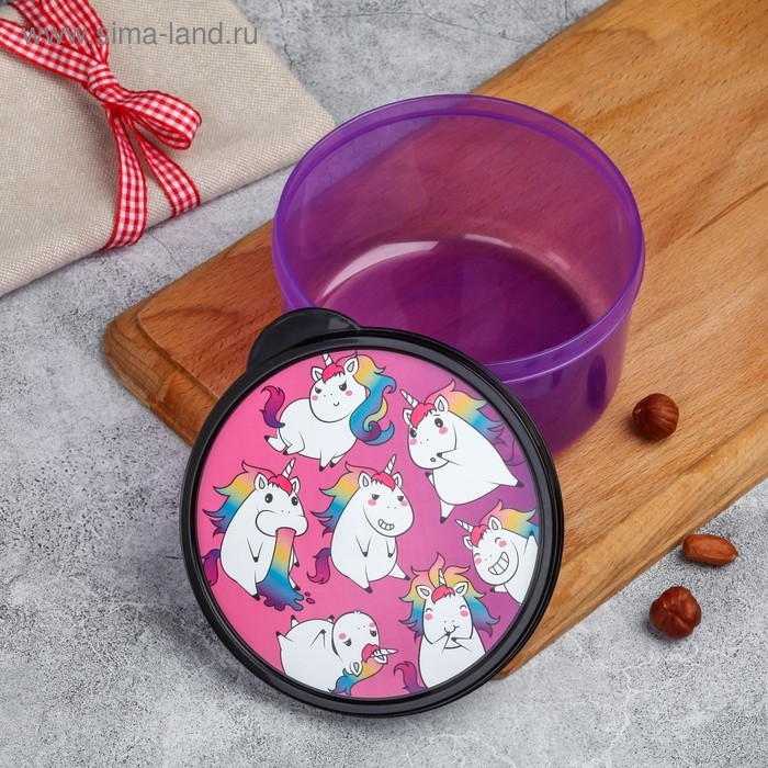 Ланч-бокс круглый FoodVibes &laquo;Единороги&raquo;, 500 мл