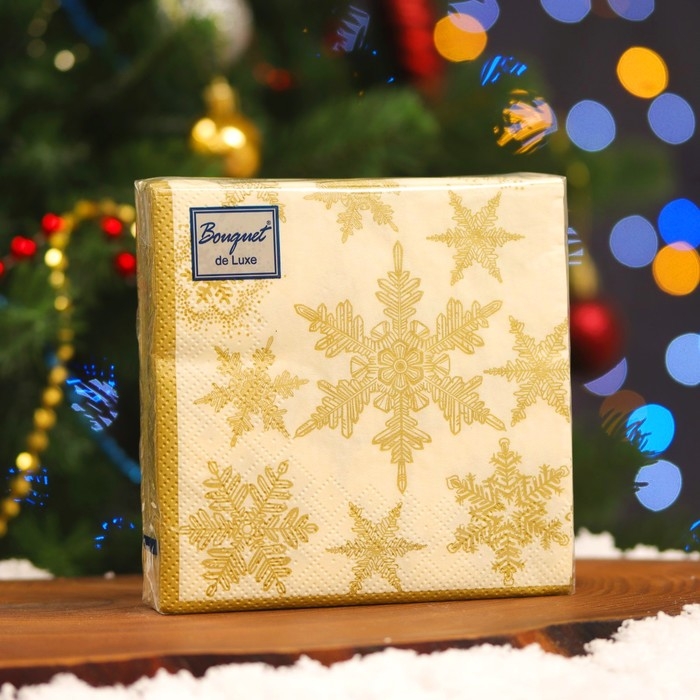 Новогодние салфетки бумажные Bouquet de Luxe &laquo;Снегопад Золото&raquo;, 3 слоя, 24х24, 25 шт.