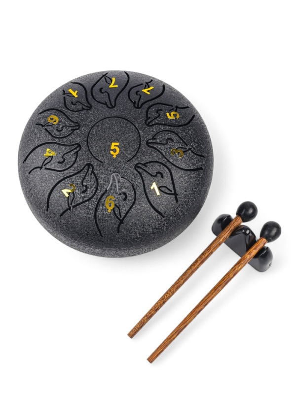 Глюкофон - музыкальный инструмент, дельфин черный, 11 лепестков, 18 х 18 х 11 см