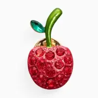 Брошь "Вишня стразинка", цвет красно-зелёный в золоте