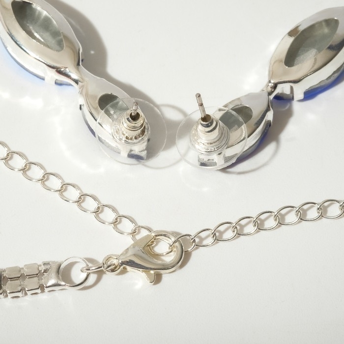 Набор 2 предмета: серьги, колье &laquo;Цветение&raquo; царское, цвет бело-синий в серебре, 40 см