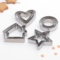 Набор форм для печенья Доляна &laquo;Домик. Круг. Cердце. Звезда&raquo;, 12 шт, цвет серебристый
