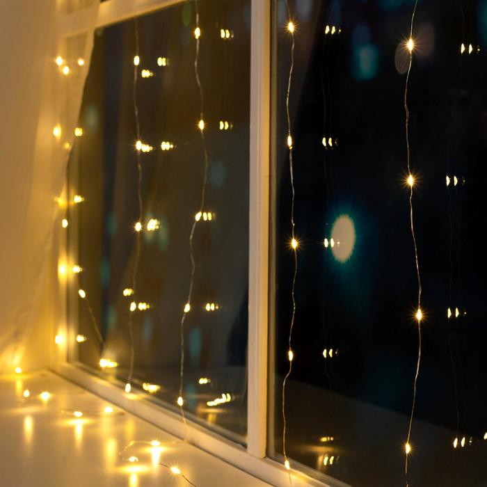 Гирлянда &laquo;Занавес&raquo; 1.6 &times; 1.6 м роса, IP20, серебристая нить, 160 LED, свечение тёплое белое, 8 режимов, 220 В