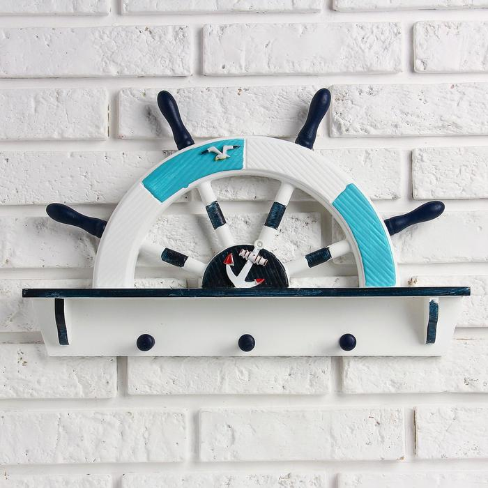 Вешалка интерьерная «Штурвал», 3 крючка, бело-синяя, 45 х 28 х 5 см Вешалка интерьерная «Штурвал», 3 крючка, бело-синяя, 45 х 28 х 5 см