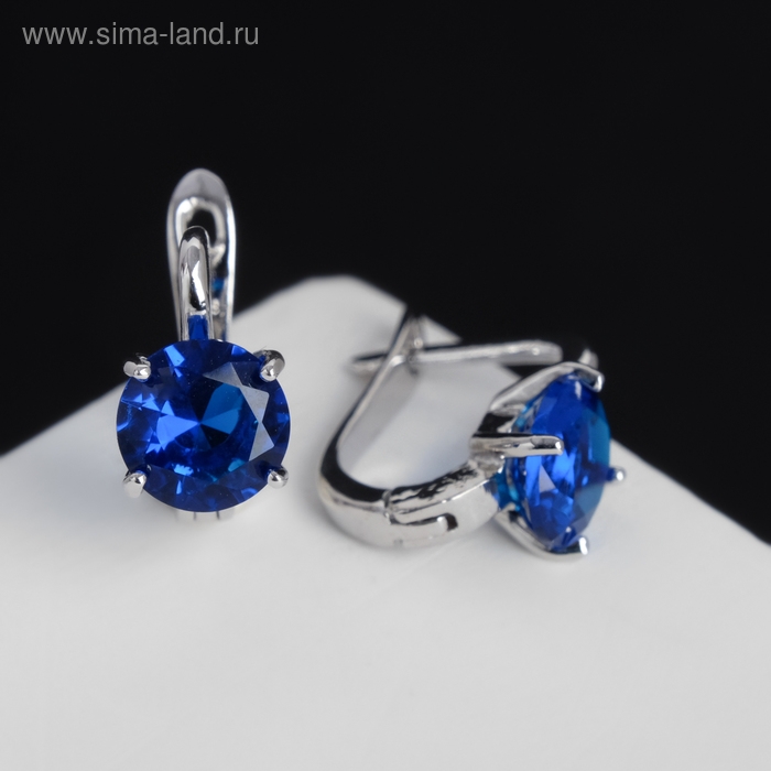 Серьги со стразами «Блум», цвет синий в серебре Серьги со стразами «Блум», цвет синий в серебре