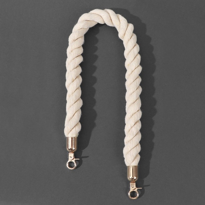Ручка для сумки, канат, 60 × 1,5 см, с карабинами, цвет кремовый/золотой Ручка для сумки, канат, 60 × 1,5 см, с карабинами, цвет кремовый/золотой