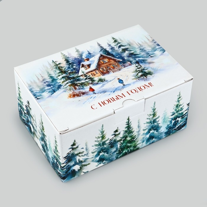 Коробка подарочная новогодняя складная &laquo;Новогодняя акварель&raquo;, 22 х 15 х 10 см, Новый год