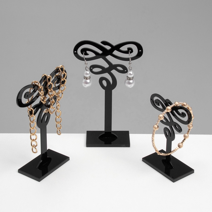 Подставка под серьги (набор 3 шт.) декор 9,5&times;7&times;11 см, цвет чёрный