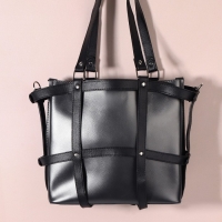 Портупея для сумки из искусственной кожи, 43 &times; 35 &times; 15 см, цвет чёрный/серебряный