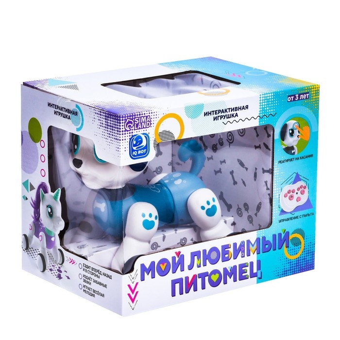 Робот собака &laquo;Мой любимый питомец&raquo; IQ BOT, на пульте управления, интерактивный: звук, музыкальный, сенсорный, на аккумуляторе, синий