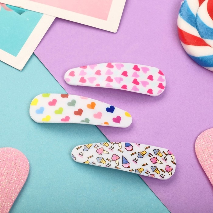 Невидимка для волос "Герти" (набор 6 шт) сердечки и мороженое, 5,5 см