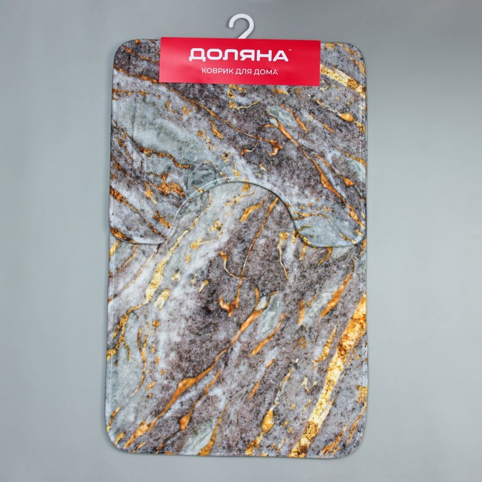 Коврики для ванной и туалета Доляна &laquo;Мрамор&raquo;, 2 шт: 79&times;50 см, 50&times;39 см, цвет серый