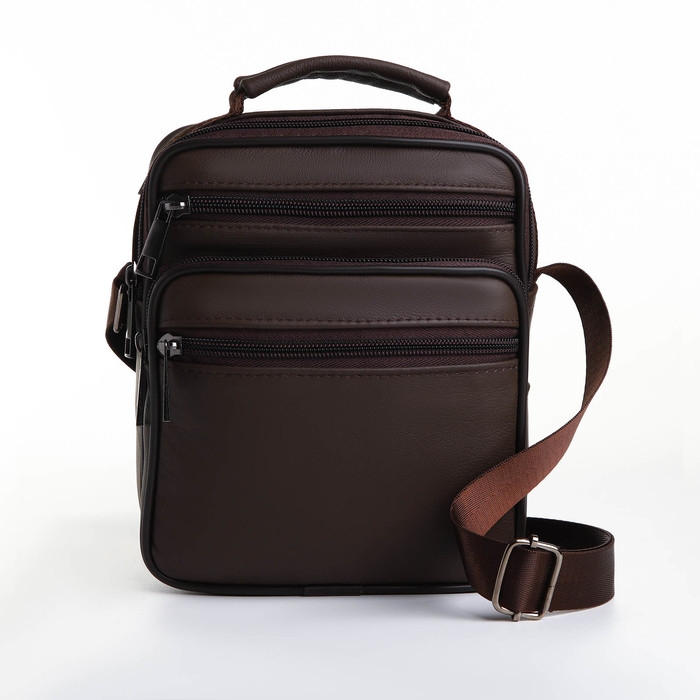 Сумка мужская на молниях, длинный ремень, цвет коричневый Сумка мужская на молниях, длинный ремень, цвет коричневый