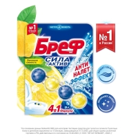 Блок для чистки и свежести унитаза 4 в 1, Bref Сила актив &laquo;Лимонная свежесть&raquo;, 50 г