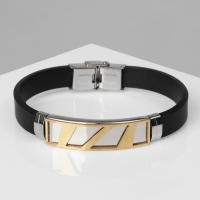 Браслет мужской &laquo;Стиль&raquo; прямоугольник резной, цвет чёрный с серебряно-золотым, 22 см