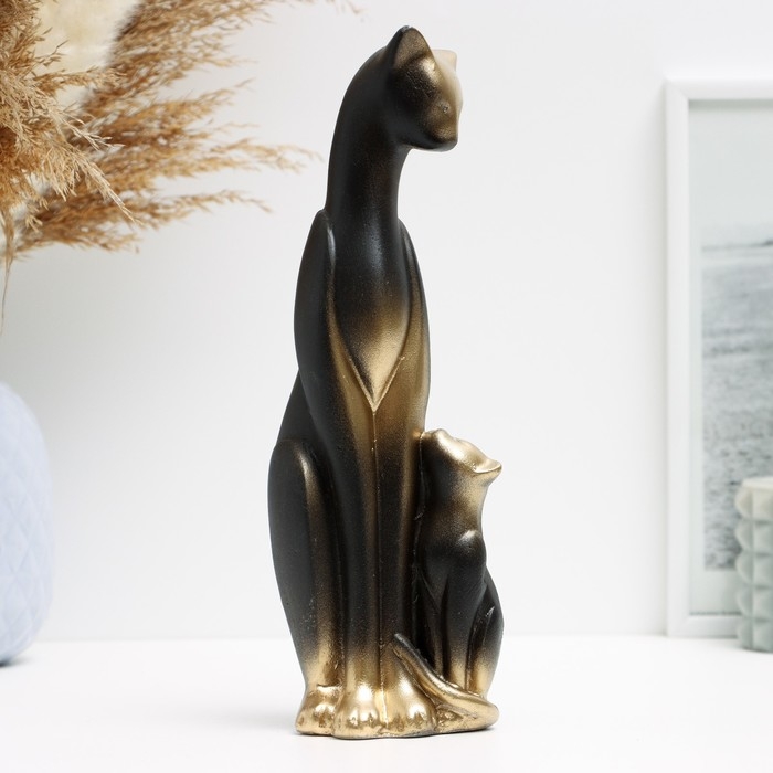 Фигура "Кошка с котенком" черная в золоте, 21х7х7см