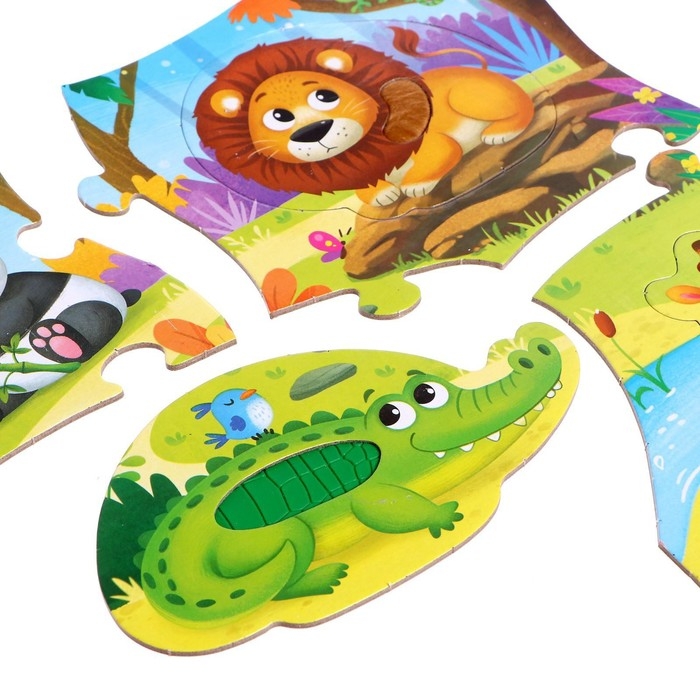 Пазлы с тактильными вставками &laquo;Зверята джунглей&raquo;, 13 деталей