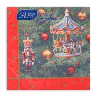 Новогодние салфетки бумажные GrandPero Deluxe &laquo;Новогодняя карусель&raquo;, 3 слоя, 33х33 см, 20 шт