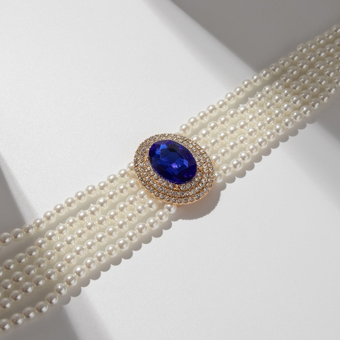 Чокер-колье &laquo;Роскошь&raquo; жемчужое, синий в золоте, 30,5 см
