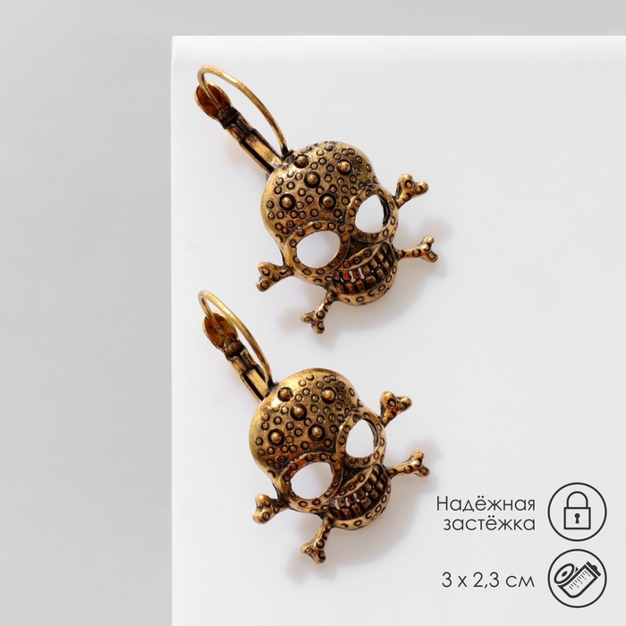 Серьги &laquo;Череп&raquo; в кругах, цвет чернёное золото