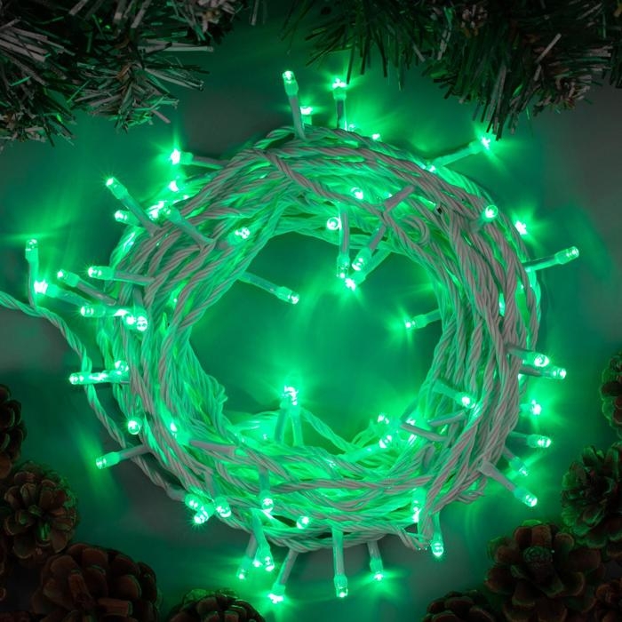 Гирлянда &laquo;Нить&raquo; 10 м, IP20, белая нить, 100 LED, свечение зелёное, 8 режимов, 220 В