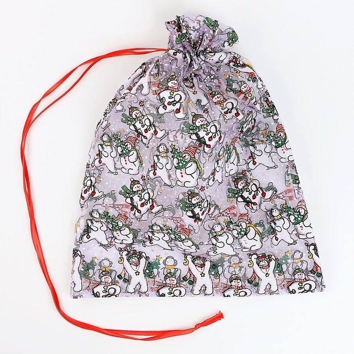 Новый год! Мешок подарочный &laquo;Снеговики с ёлками&raquo;, р. 45 &times; 35 см, органза