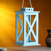 Кашпо деревянное "Фонарь. Прованс" 17х17х31 см, серо-голубой Кашпо деревянное "Фонарь. Прованс" 17х17х31 см, серо-голубой