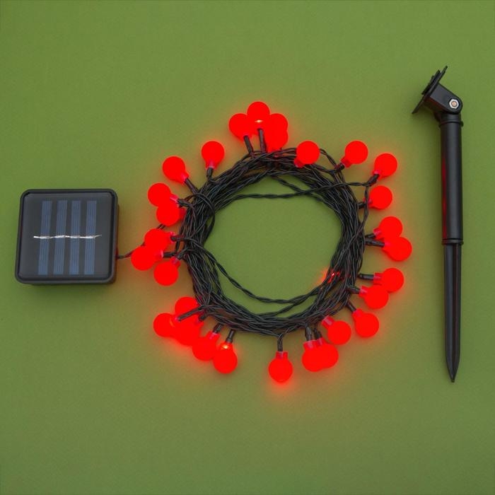 Гирлянда «Нить» 4.5 м с насадками «Шарики», IP44, тёмная нить, 30 LED, свечение красное, 2 режима, солнечная батарея Гирлянда «Нить» 4.5 м с насадками «Шарики», IP44, тёмная нить, 30 LED, свечение красное, 2 режима, солнечная батарея
