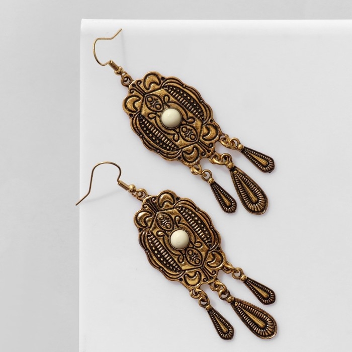 Серьги &laquo;Этника&raquo; трио, цвет белый в чернёном золоте