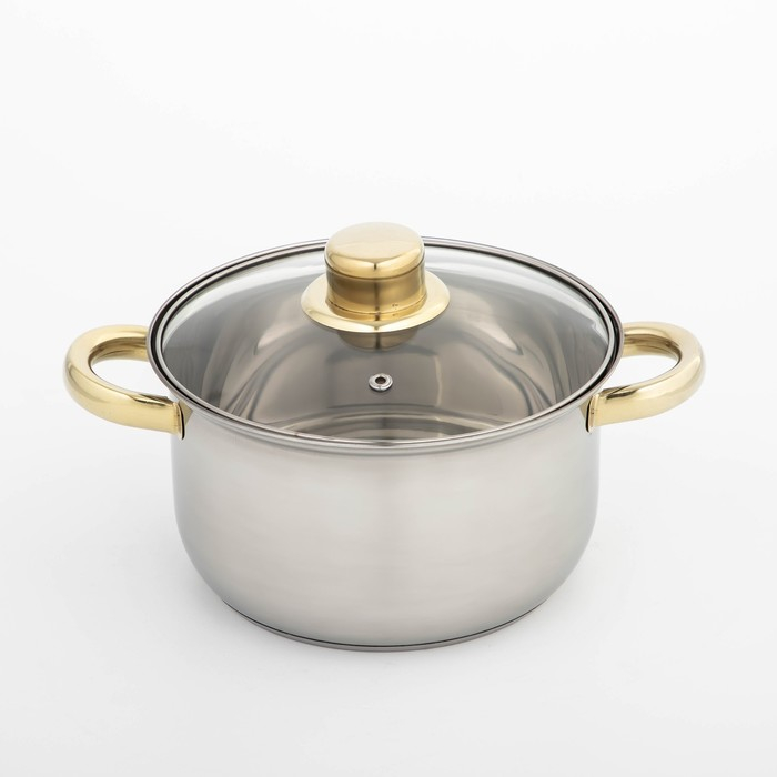 Кастрюля из нержавеющей стали с крышкой Доляна &laquo;Роскошь&raquo;, 2,2 л, d=19 см