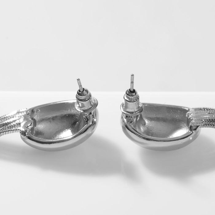 Серьги висячие &laquo;Стерео&raquo; овал, цвет серебро