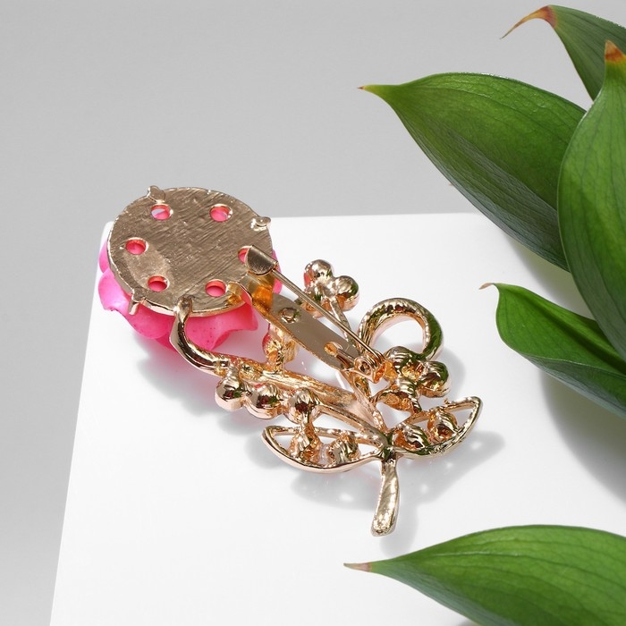 Брошь &laquo;Цветок&raquo;, роза нежная, цвет розовый в золоте