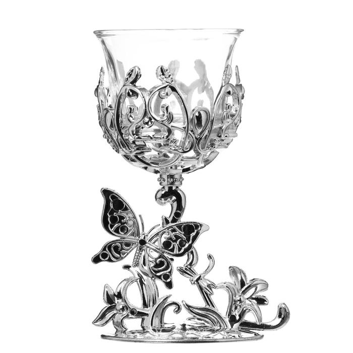 Подсвечник пластик, стекло Подсвечник пластик, стекло "Бабочка" серебро 12х7,5х6 см