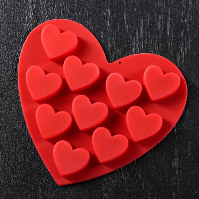 Форма для конфет и шоколада Доляна &laquo;Сердечки&raquo;, силикон, 15&times;14.5&times;1.5 см, 10 ячеек, МИКС