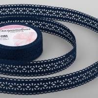 Лента декоративная, репсовая &laquo;Ажурные цветы&raquo;, 25 мм &times; 9,1 &plusmn; 0,5 м, цвет тёмно-синий